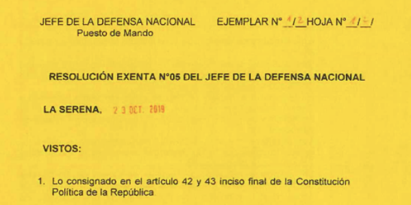 <h1 class="blogtitle">RESOLUCIÓN EXENTA Nº5, JEFATURA DE LA DEFENSA NACIONAL DE COQUIMBO & LA SERENA</h1>