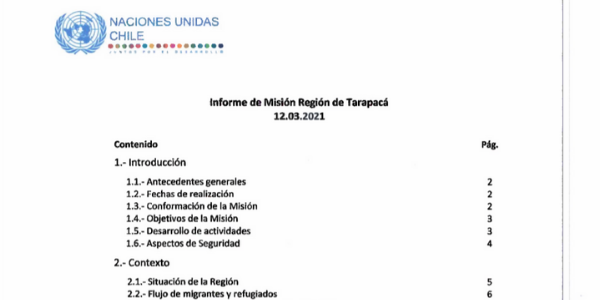 ONU – INFORME DE MISIÓN REGIÓN DE TARAPACÁ, MINISTERIO DE RELACIONES EXTERIORES