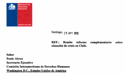 <h1 class="blogtitle">REMITE INFORME COMPLEMENTARIO SOBRE SITUACIÓN DE CRISIS EN CHILE – MINREL A CIDH (29/11/2019)</h1>